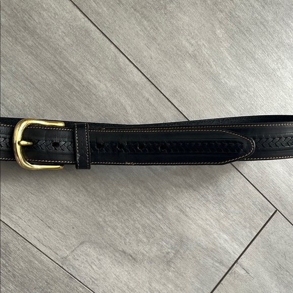 BOSTON LEATHER Brown textured Leather Belt Gold Buckle, size 38 - Picture 3 of 7